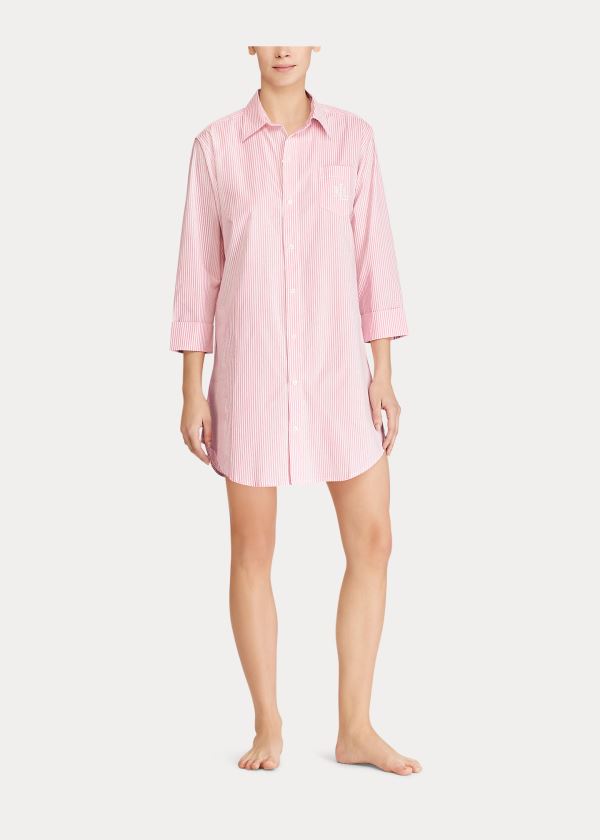 Camisa De Dormir Ralph Lauren Mujer Rosas Rayas - Striped Cotton - ENHZR4867